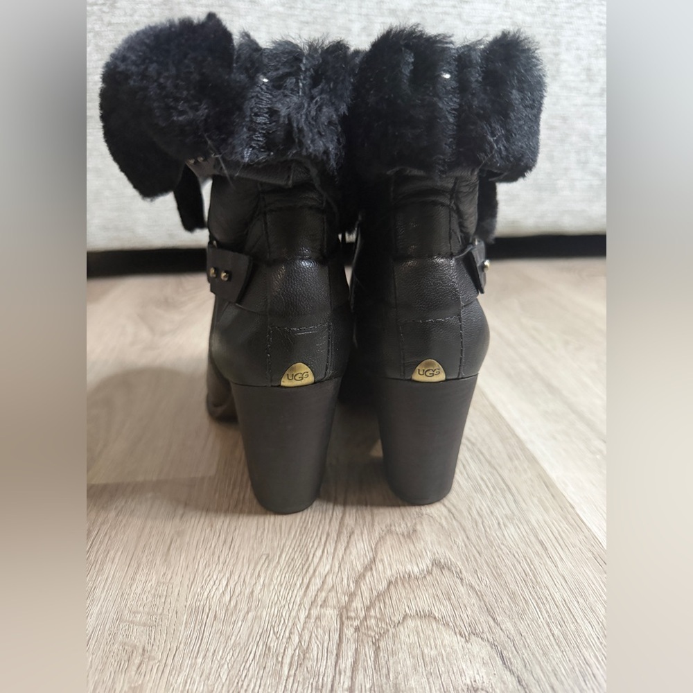 UGG Black Fur-Trimmed Heeled Boots - Picture 4 of 9